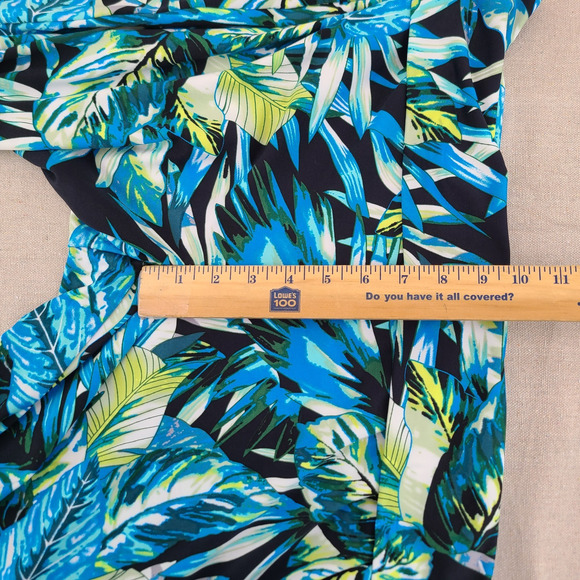 Jules Leopold Wide Leg Pull On Elastic Waist Crop Pants Blue Beach Tropical LG - Picture 8 of 10